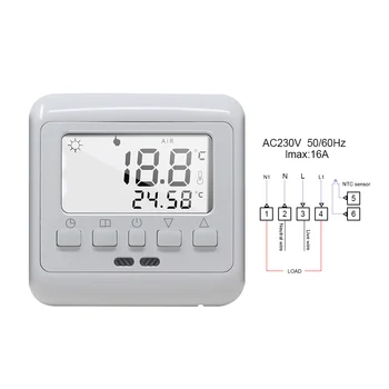 Nowy podłogowego termostat z białym podświetleniem LCD-klawisze Tygodniowy programowalny pokojowy ciepły regulator temperatury