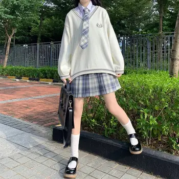 Japoński Kawaii dziewczyna Lolita sweter zestaw słodki, delikatny vintage w stylu preppy JSK mundury dziewczyna przekładany rękaw miła kobieta sweter strój