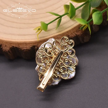 GLSEEVO naturalne słodkowodne perły baroku Spinka dla kobiet ślubny kwiat ręcznie Air Express koreański biżuteria GH0022