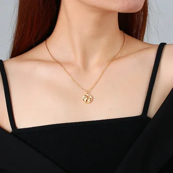 Vnox Chic podwójne warstwy łańcuch naszyjnik dla kobiet, złoty kolor stal nierdzewna metal mapa Urok naszyjnik biżuteria,prezenty dla niej