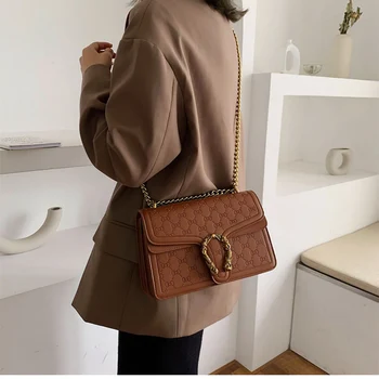 Damska torebka klapa Europejski moda retro Lady kwadratowa torba nowa jakość matowa skóra syntetyczna łańcucha torebka torba na ramię