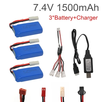 7.4 V 1500mAh Lipo battery With USB Charger For FT009 RC Boat 12428 144001 baterii Lipo 2S 7.4 V 1500 mah 903462 2S JST SM T PLUG