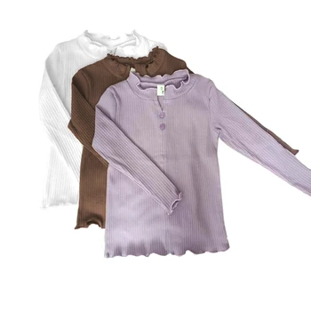 Jesień dziewczyny na drutach koszulę z długim rękawem bawełniane topy 2019 moda odzież Dziecięca biały brązowy różowy nastolatki dzieci podstawowe bluzka 4-14 lat