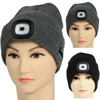 Zimowa czapka kapelusz bezprzewodowy Bluetooth5.0 Smart Cap słuchawki zestaw słuchawkowy z 4 LED Light tryb głośnomówiący Music Headphone ciepły kabel dzianiny