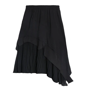 XITAO Black Irregular Skirt Women Elastic Waist Loose Fashion All Match Personality 2020 New Summer Skirt Goddess Fan ZP1801