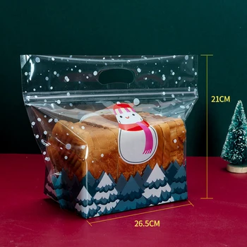 StoBag 50pcs New Yes Christmas Bread Packaging Bag Hnadle Santa Claus Toast Supplies For Home Handmade Prezent