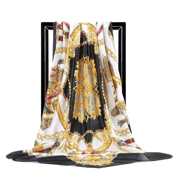 Damski szal elegancki kwiatowy print 90x90 cm duże kwadratowe chusty Lady luksusowej marki Szali Twill jedwabny szalik фуляр satynowa hidżab