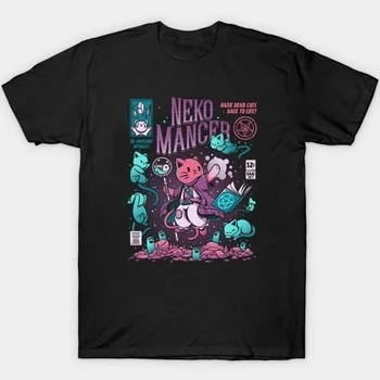 HAHAYULE YF Neko Mancer T-Shirt Unisex Cute Aesthetic Grunge Black Tee Satantic Gothic Clothing Witch Shirt