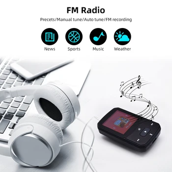 Deelife Sport odtwarzacz MP3 Bluetooth z zaciskiem radio FM, krokomierz opaska do biegania Przenośny mini Mp 3 odtwarzanie muzyki