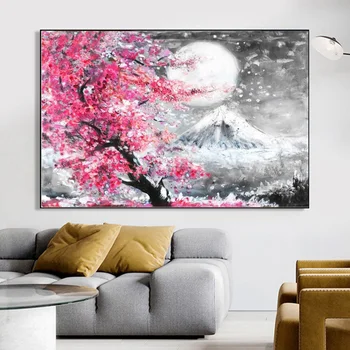 Płótno Góra Fuji Wiśniowy Kolor Krajobraz Japonia Plakaty Reprodukcje Ścienne Sztuka Obraz / Salon Uchwyt Sztuka Wystrój Domu