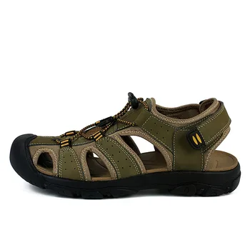 ROXDIA letnia nowa moda oddychające przyczynowo-skutkowego męskie sandały ze skóry naturalnej obuwie plażowe Męskie buty plus rozmiar 39-47 RXM005