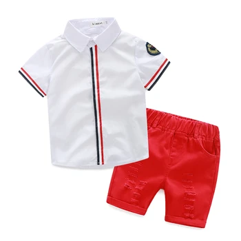 Kimocat boys clothes kwiatowy koszulki polo+ białe codzienne spodenki dla odzieży dziecięcej letnie zestawy ubrań