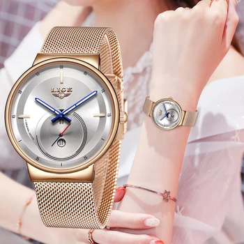2020 japoński mechanizm kwarcowy wysoka jakość LIGE Women All Steel różowe złoto pasek wodoodporny zegarek damski dropshipping Reloj Hombre