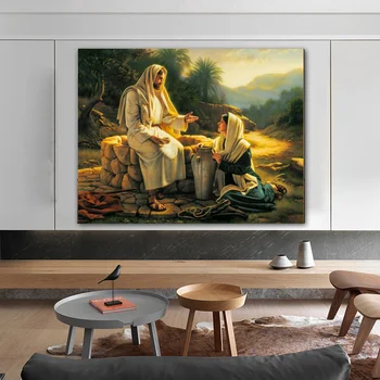 Słynny obraz Jezus i самарянка plakaty i reprodukcje ścienne płótno Malarstwo sztuka do salonu wystrój domu bez ramki