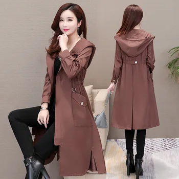 2020 New Women Trench long Section Solid color Coat Light weight Casual lady ' s Windbreak Collection