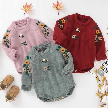 Całe Dziecięce body pewex dzieci dziewczyna sweter ręcznie robione hafty jesień dzianiny dziecko kombinezony odzież
