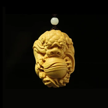 4-7 cm Pixiu lion ball drewniany posąg prawdziwa rzeźba w drewnie chińska korzystna rzeźba ii
