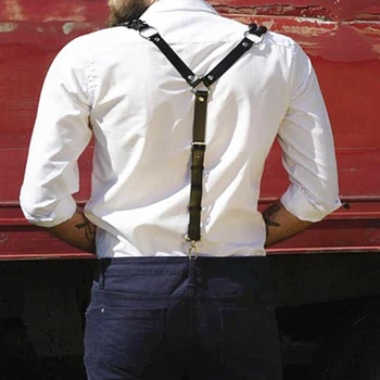 Szelki dla mężczyzn skórzana elastyczna koszula Y Back, moda męska szelki spodnie szelki damska koszula ozdoba unisex z 3 haczykami
