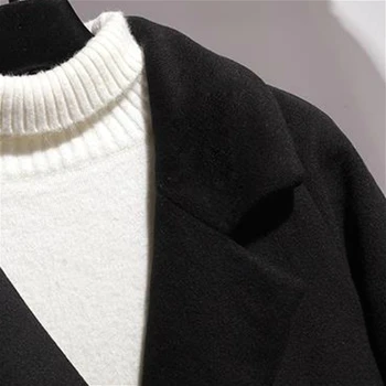 Mieszanki wełny damskie zębate dwurzędowy czarne eleganckie H-line All-match biurowe damskie kurtki zimowe moda koreański styl elegancki