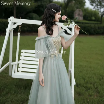 Sweet Memory J0195 Na Zamówienie Aqua Green Sukienki Druhny 2021 Vestidos Dla Kobiet Z Długim Rękawem Szlafrok Plus Rozmiar Sukni Ślubnej