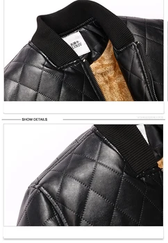 Nowa skórzana kurtka męska odzież biznes motocykl sztuczna skóra płaszcz osób zima polar kurtka w kratę rozmiar USA M~XXL