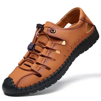 Klasyczne męskie sandały letnie miękkie sandały, wygodne buty Męskie sandały ze skóry naturalnej duży rozmiar miękkie zewnętrzne męskie rzymskie sandały