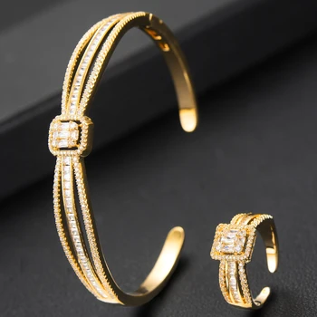 GODKI Południowa modne 2 szt./kpl. bransoletka pierścień biżuteria dla kobiet ślub sześciennych Cyrkon Kryształ CZ aretes de mujer modernos 2019