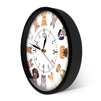 Różne Psy Rasowe Animowany Zegar Ścienny Psiak Domowy Wystrój Fajne Rasa Psów Drukowane Ścienne Sztuki, Plac Zabaw Dla Dzieci, Ciche Zegar Ścienny