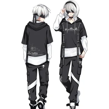 Anime NieR:Automata YoRHa No. 2 Type B cosplay kostiumy z kapturem płaszcz z kapturem z długim rękawem t-shirt casual spodnie para w modny garnitur