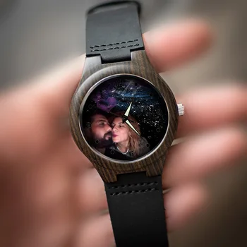 Rodzina kochanka osobowość niestandardowe grawerowane zegar zdjęcia UV druk bambus drewniane zegarki prezenty dla mężczyzn wyjątkowy prezent Дропшиппи