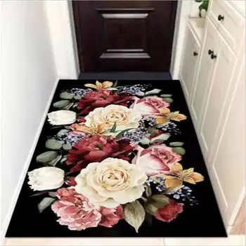 Dywan i dywany dla domowego salonu amerykański elegancki czarny kwiatowy wzór dywan Świąteczny dywan Nordic dekoracji domu dziecka
