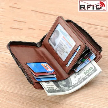 Męski portfel ze skóry naturalnej RFID Anti Theft Card Holder torebka damska firmy mężczyźni i kobiety przewodnik portfel na zamek