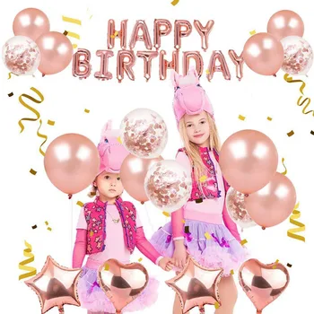 28шт różowe złoto dekoracje Urodzinowe zestaw list z Okazji Urodzin balon deszcz Jedwabny kurtyna urodziny wystrój dzieci latex balon