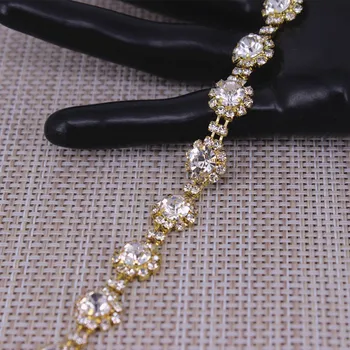 Genialny kształt kwiat Crystal różowe złoto ,srebro,złote cyrkonie wykończenie metalowy łańcuch taśma do sukienki, torebki, buty, akcesoria