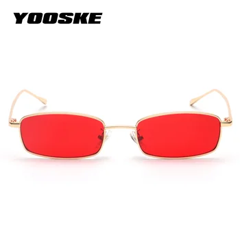 YOOSKE prostokątne okulary Mężczyźni Kobiety marka projektant 2019 małe metalowe okulary damskie czerwone różowe soczewki przeciwsłoneczne