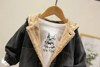Baby Ocean jeansowa kurtka 2019 zima Nowa odzież dziecięca koreańscy chłopcy casual kurtka dżinsowa Baby Plus aksamit Ambswool płaszcz 2-6Y