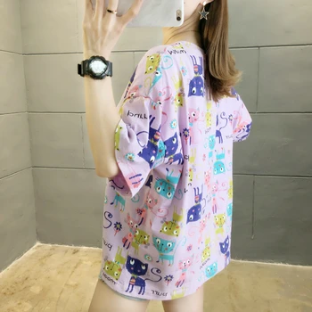 Rękawy koszulki letnie kobiety drukowanych elegancki Ins retro plus rozmiar 2XL Oversize klub koszulki damskie koreański styl moda hip-hop BF