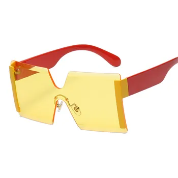 LongKeeper Oversize Kwadratowe Okulary Bez Oprawki Damskie Modne Płaskie Górne Okulary Damskie Podwójne Kolory Jeden Kawałek Cieniowane Odcienie