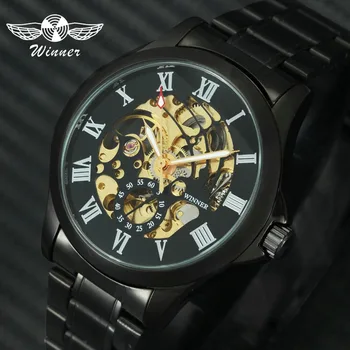WINNER Skeleton automatyczne mechaniczne zegarki Męskie zegarki sportowe, zegarki najlepsze marki luksusowych pasek ze stali nierdzewnej Boyfriend reloj hombre