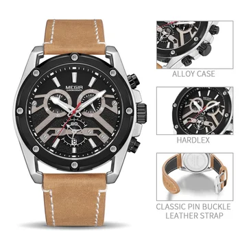 MEGIR nowa moda mężczyzna zegarki najlepsze marki luksusowych duża tarcza wojskowy zegarek kwarcowy zegarek skóra wodoodporny sportowy zegarek zegarki męskie