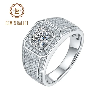 GEM'S BALLET 925 Sterling Silver Moissanite Ring For Men 1.0 ct 2.0 3.0 ct ct Pave Set Brilliant Moissanite Men ' s Ring Moissanite
