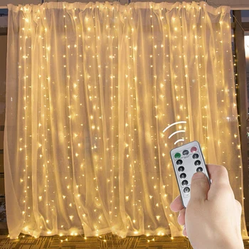 LED Light Curtain String Lights 8 trybów 300LED pilot zdalnego sterowania USB wodoodporny 3x3m Window Lights do ślubu imprezy Home Garden