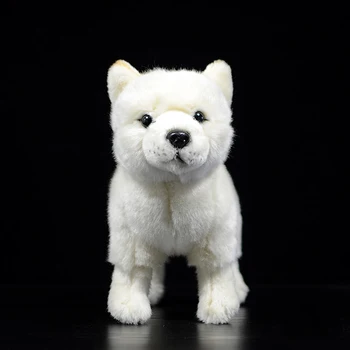 20 cm miękki stojący Biały japoński shiba inu pluszowe zabawki Kawaii realistyczne psy zwierzęta wypchane zabawki dla dzieci, prezenty na Urodziny