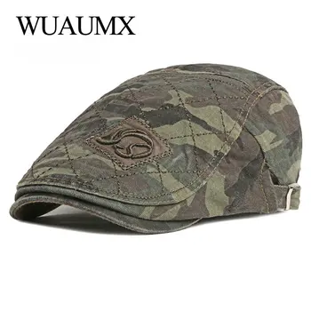 Wuaumx 2020 kamuflaż berety kapelusz mężczyźni retro daszek czapka Wiosna casual brytyjska wzór płaskie czapka Dziobak kapelusz męskie berety casquette