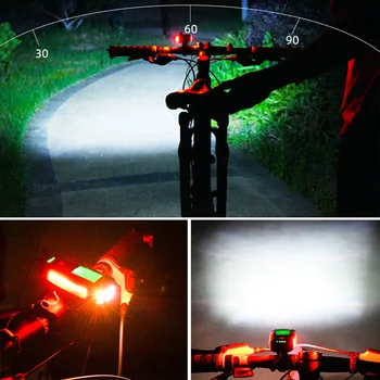 Wielofunkcyjny USB rower latarka 5 LED rower komputer/Róg rower przedni światło wodoodporny reflektor licznik rower akcesoria
