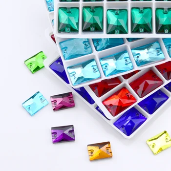 Wszystkie kolory przyszywane cyrkonie prostokątny kształt szklany kamień dwa otwory flatback do szycia rhinestone ślub biżuteria DIY